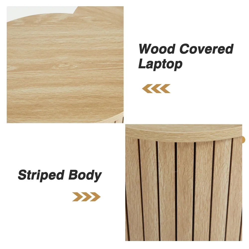 Round Coffee Table Sets 2 Pieces, Wood Fluted Coffee Table with Storage, Natural Decor Style：Modern Cleverly Designed