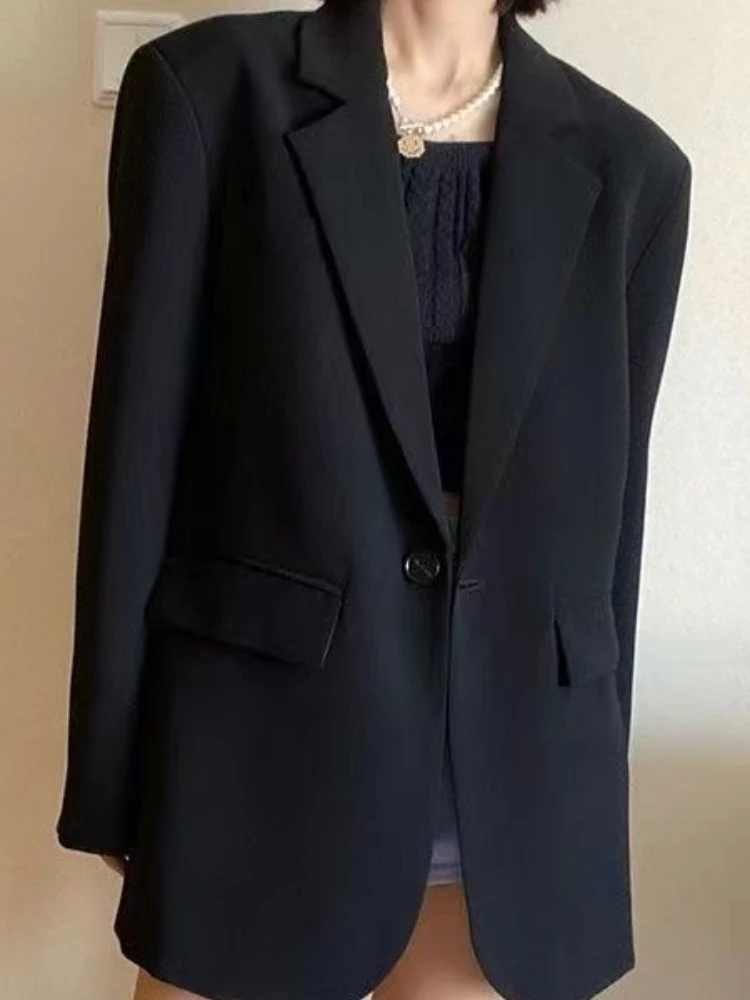 春秋新作 無地 レディーススーツ 通勤 シングルボタンスタイル カジュアル ルーズ レトロファッション 長袖コートトップ
