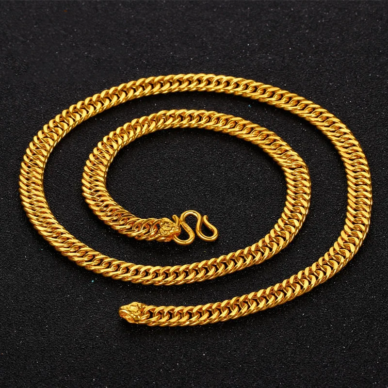 

Fuzi Buckle Men's Whip Simulation 24k Color Plated Real 999 Gold 18k Flat Necklace Coarse Chain for Women's Gifts