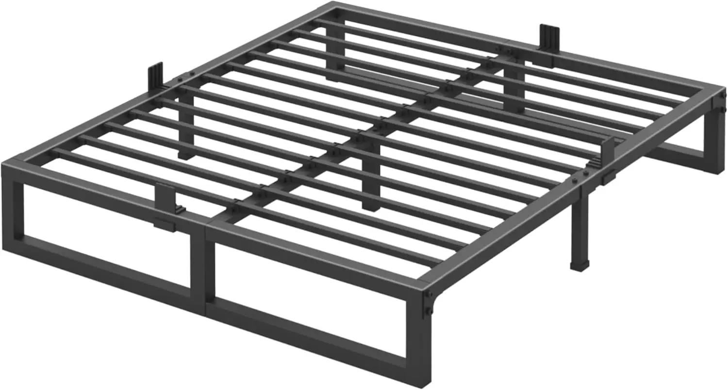 

10 inch King Size Bed Frame Low Profile Metal Platform Frames with Mattress Slide Stopper,Heavy Steel Slats Support,No Box Sp