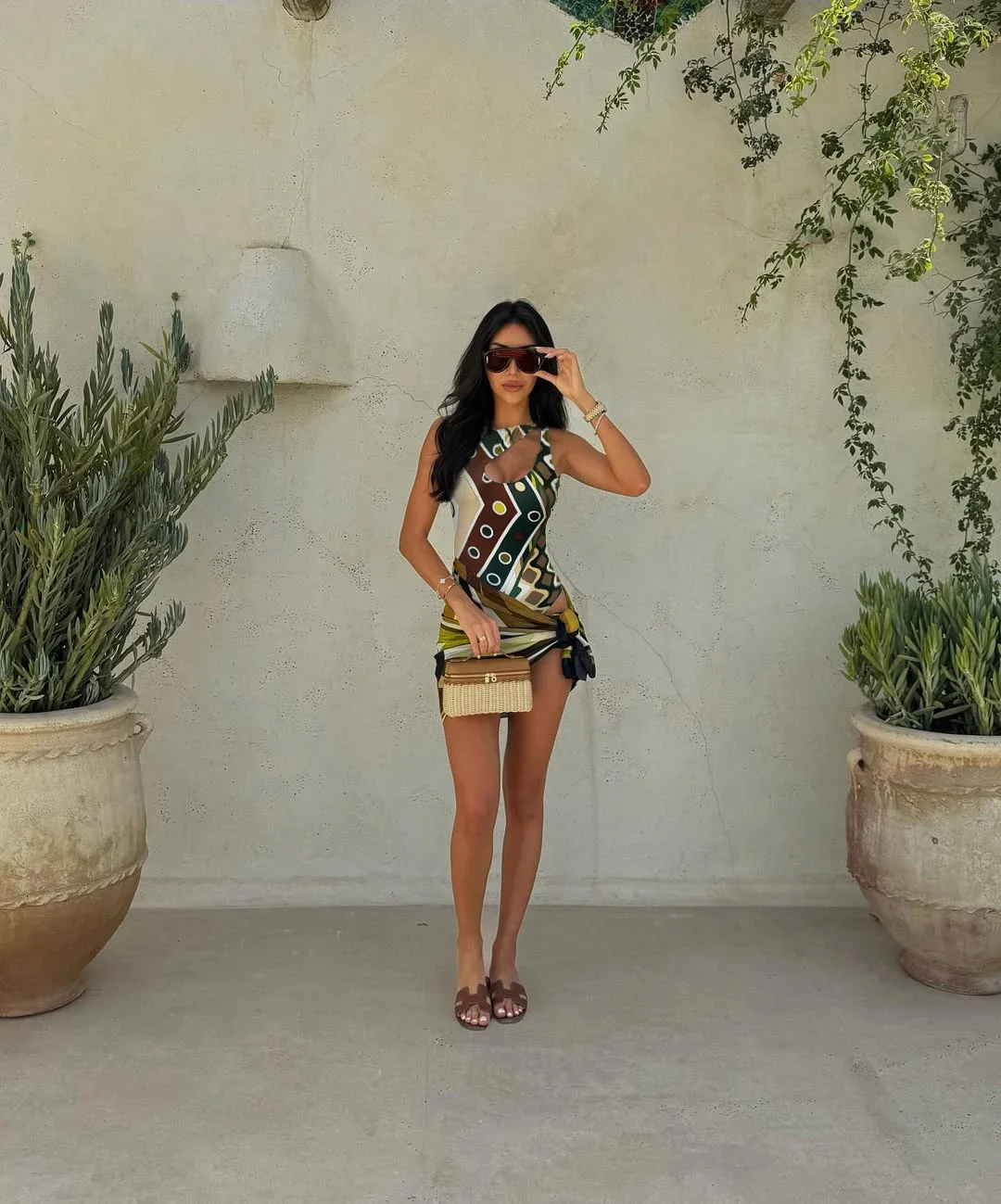 2025 New Luxury Design Women's Hollow Out One-piece Swimsuits And Skirt Geometry Print Sexy Bikini Fashion Beach Bathing Suit