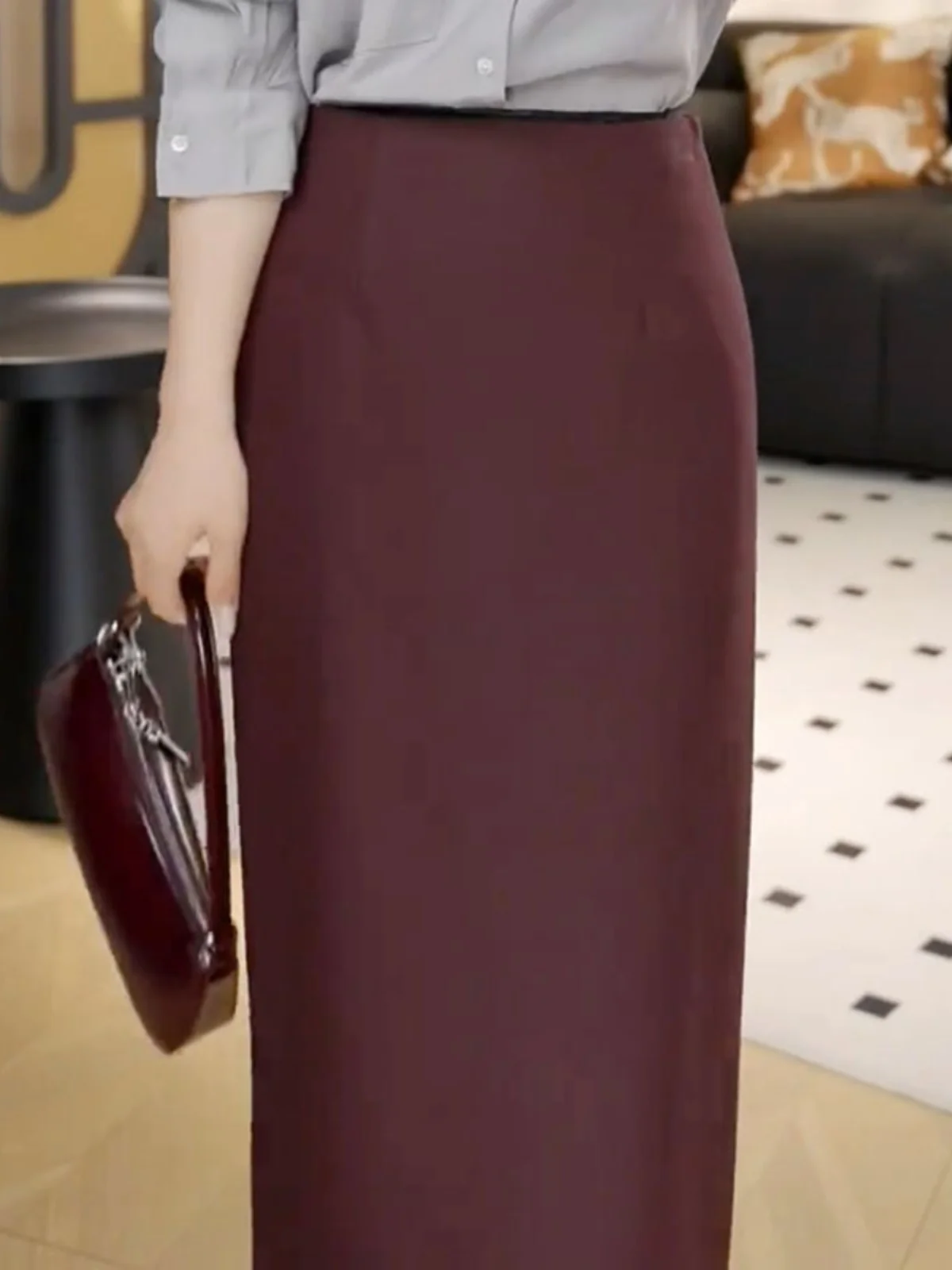 

Элегантная винно-красная юбка Aosphere с высокой талией, длинная, осенняя новинка, модель Aosphere Sensation