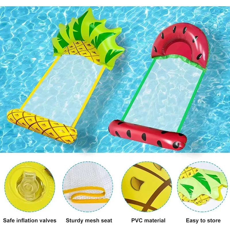 Foldable Fruit Print Floating Water Hammock Lounger Inflatable Pool Float Bed Chair for Summer Home Swimming Pool Lake Beach