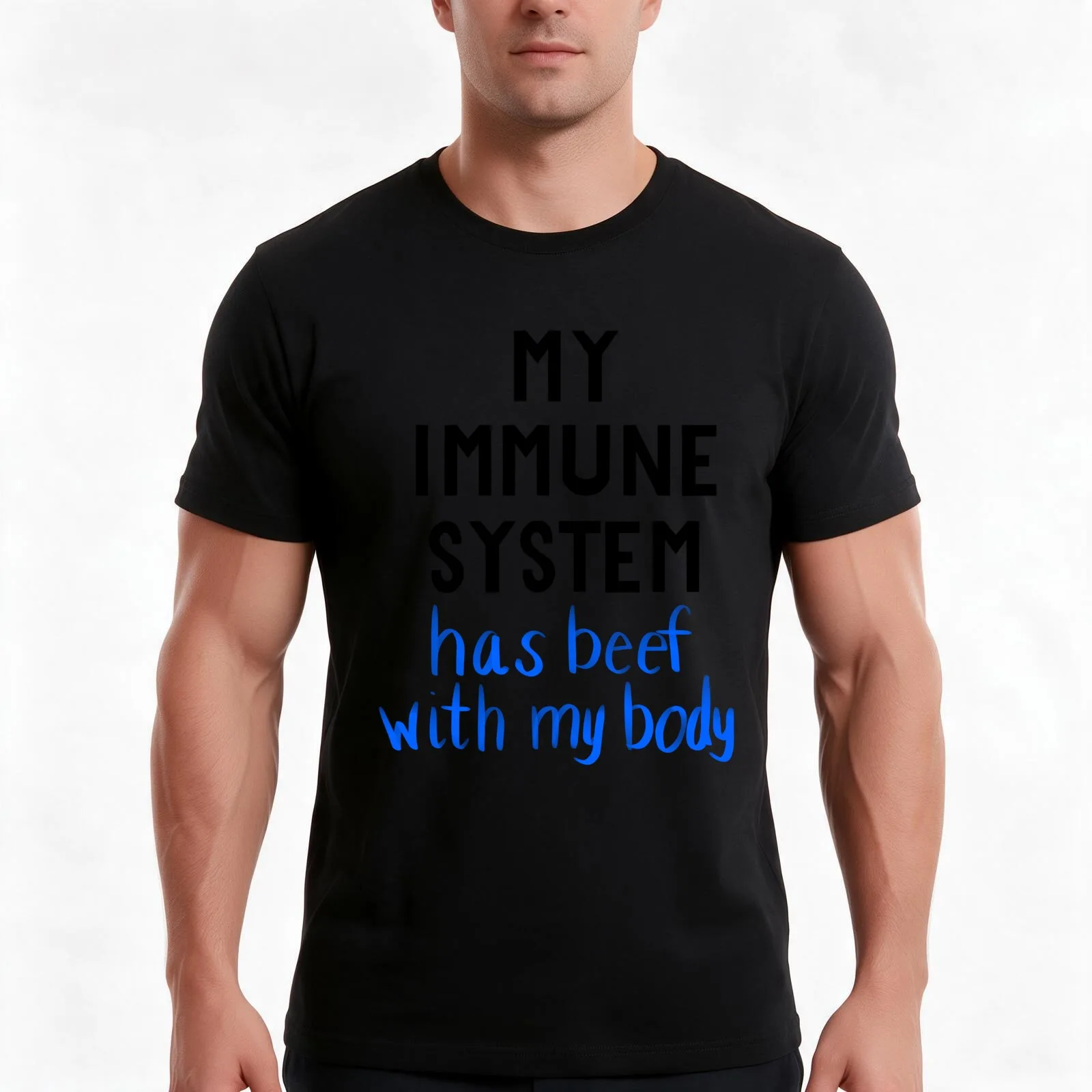 Immune System:Beef T-Shirt, Summer Casual Cotton Tee, Oversized Streetwear Tops, Vintage Graphic Print, Loose Fit Short Sleeve