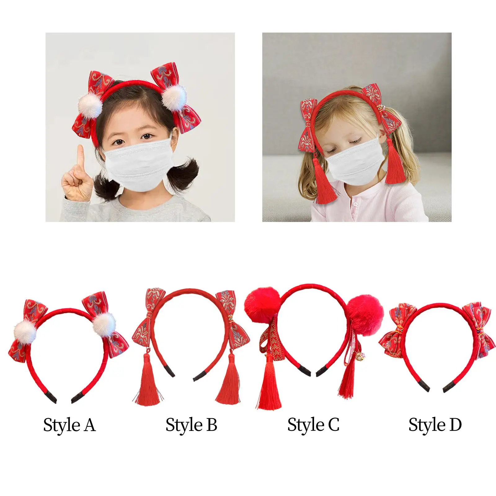 

Chinese New Year Headband Bow Hair Hoop for Women Girl Adorable Hairband Headwear for New Years Eve Prom Holiday Christmas