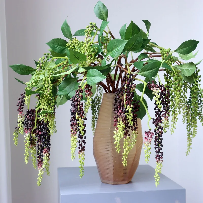 Real touch pokeberry flower branch with fake leaves wall hanging decoration artificial flowers Photo props hotel decor flores