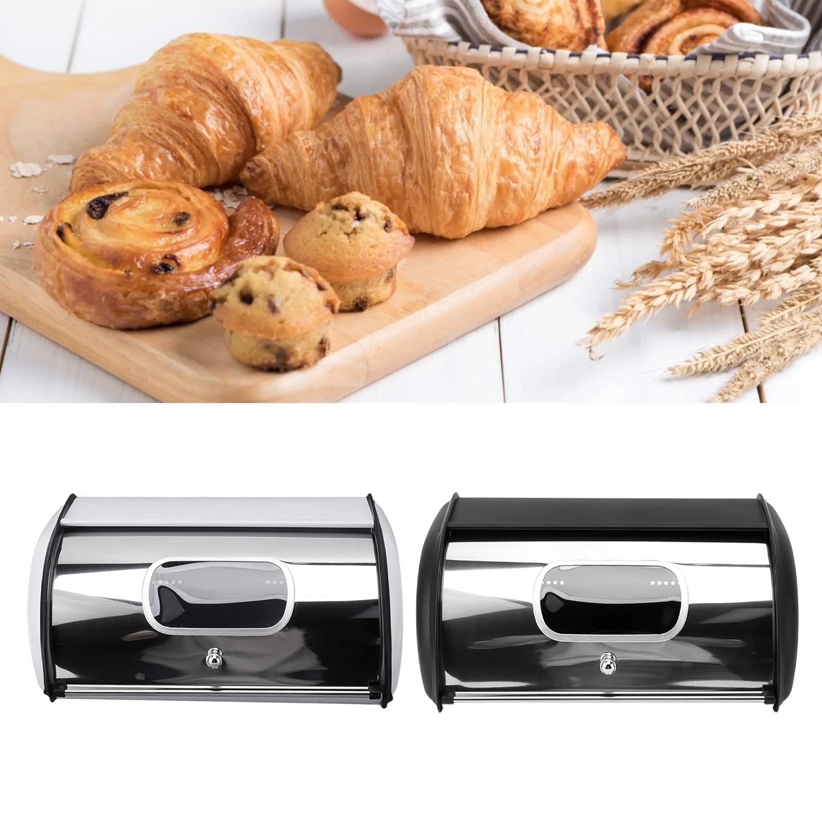 Iron Bread Bin Bread Box Bread Holder Storage Container With Small Window for Kitchen Countertop Bread Storage Holder