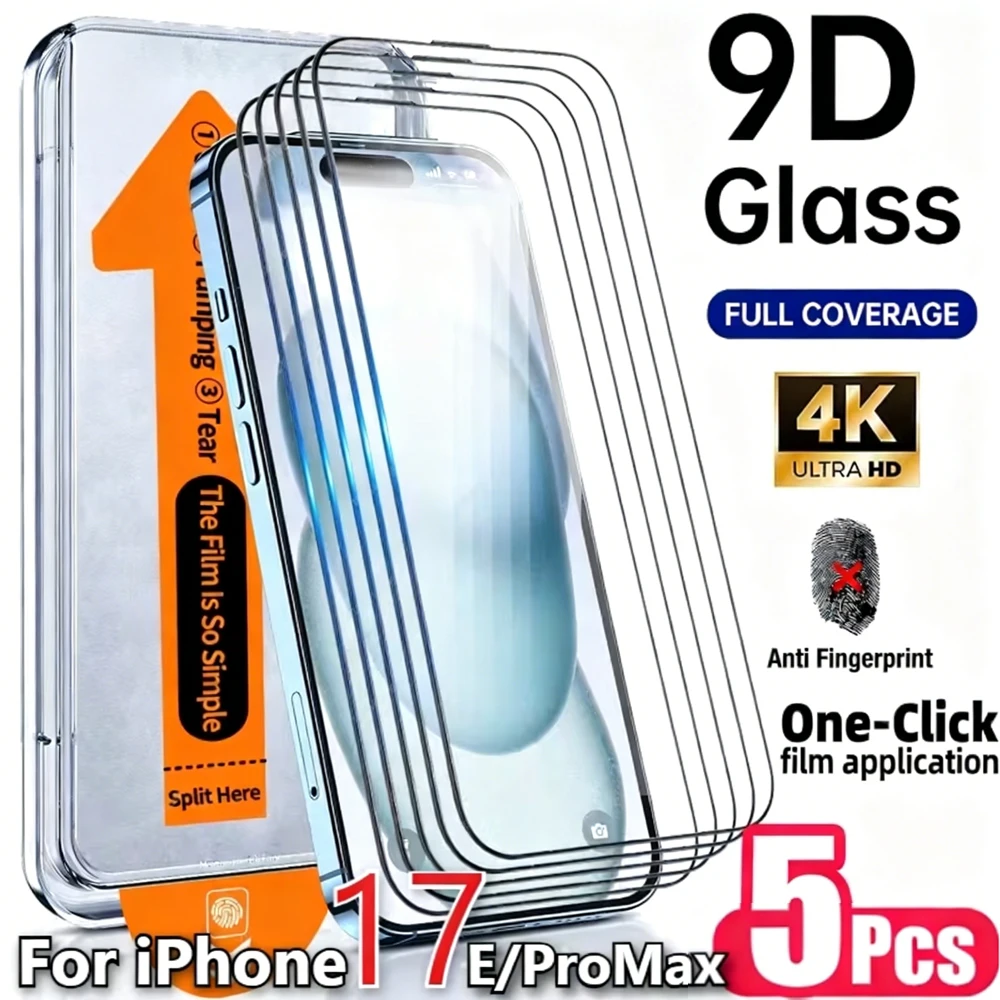 

1-5Pcs HD Tempered Glass For iPhone 17 Pro Max 16 15 14 13 Mini 11 12 Pro 16e 7 6 8 Plus XR XS SE Easy Install Screen Protectors