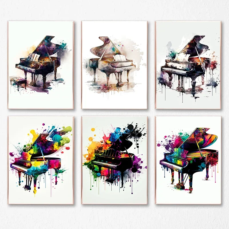 Fascinating Colorful Instruments Poster Piano Saxophone Drum Canvas Painting Abstract Aesthetic Wall Art Room Home Decor