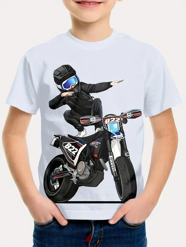 Riding Motorcycle Graphic 3D Printed T-Shirt For Boys Kids Clothes Children\'s Boy\'s Clothing Top Shirts Short Sleeve Tops 2024