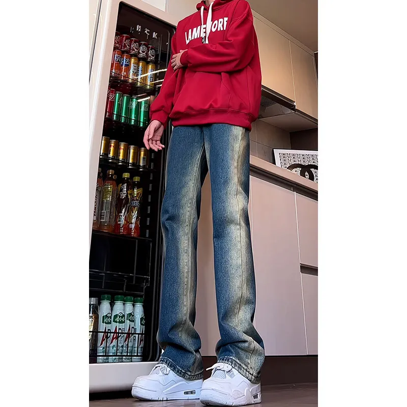 Retro Amerikaanse adient denim jeans hoge taille rechte pijpen losse pasvorm heren Faion merk Cool Street Sle wijde pijpen broek