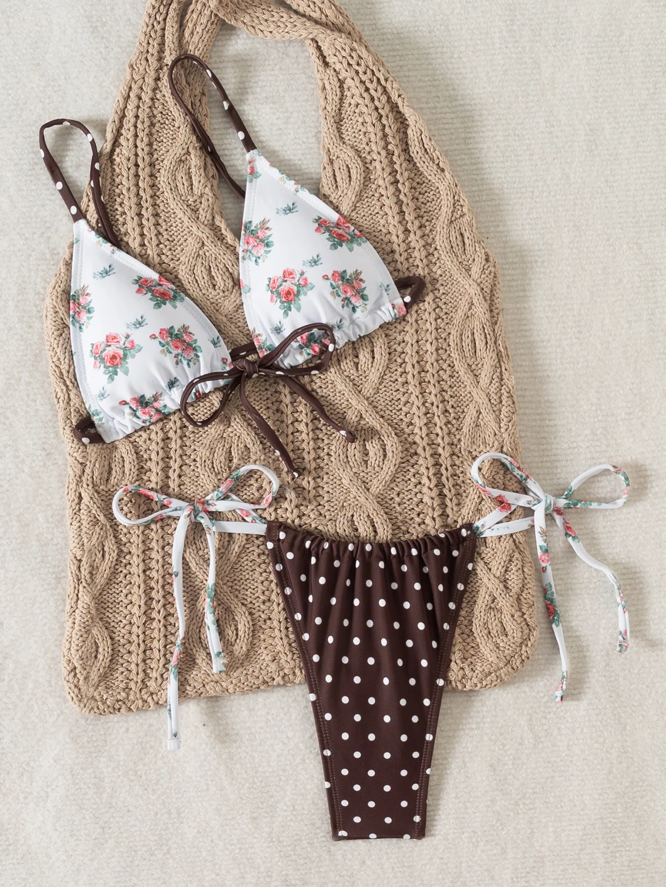 مثير زهرة طباعة مايكرو البسيطة البيكينيات مجموعات قطعتين الرسن التعادل البولكا نقطة المايوه بحر المايوه ملابس السباحة biquini #4