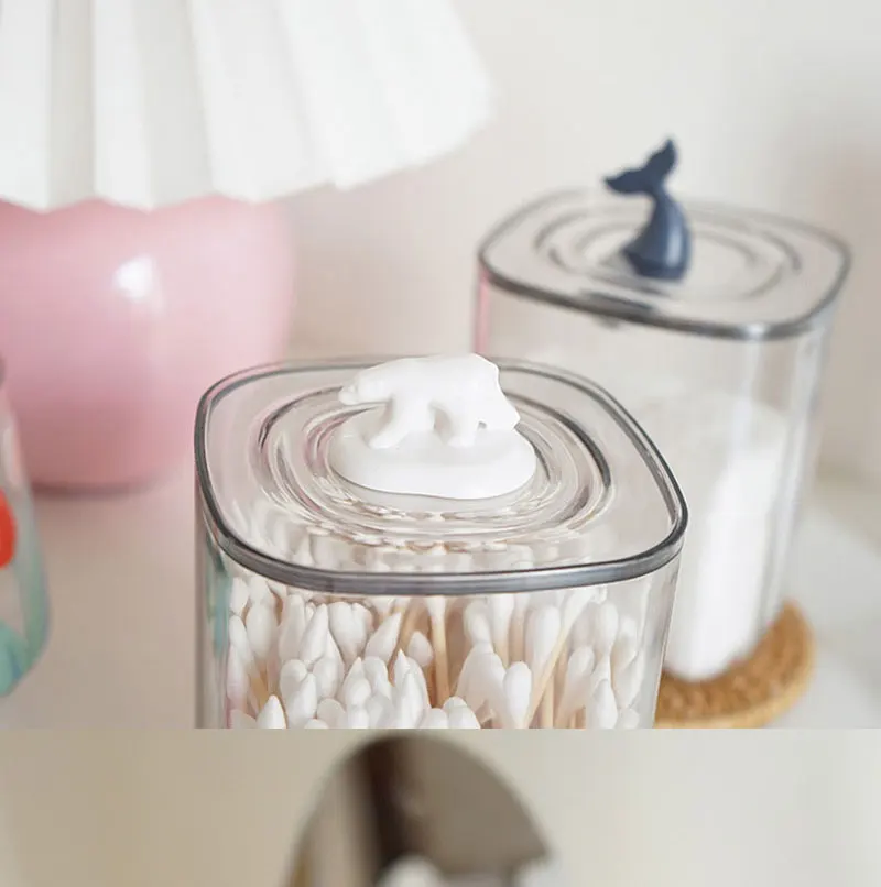 Eisbär Wal Schreibtisch-Aufbewahrungsbox mit Abdeckung, staubdicht, transparente Baumwolle, Kosmetik-Baumwoll-Aufbewahrung, Schlafzimmer-Organizer, Kanister – Detail 6
