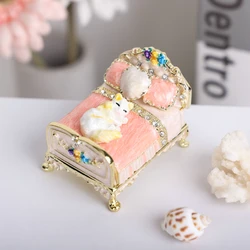 ShinnyGifts Cat on the Bed Enamel Trinket Box Hand Painted Christmas Gift Box Decorative Jewelry Box Birthday Gifts
