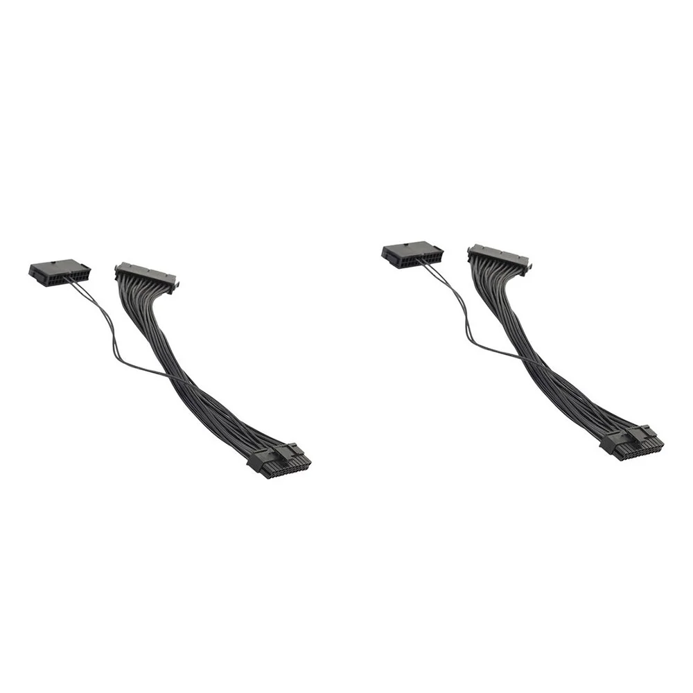 SB-24Pin sincronizador de fonte de alimentação macho para fêmea atx 30cm 24 pinos cabo de extensão psu duplo para adaptador de computador/mineração, 2 peças