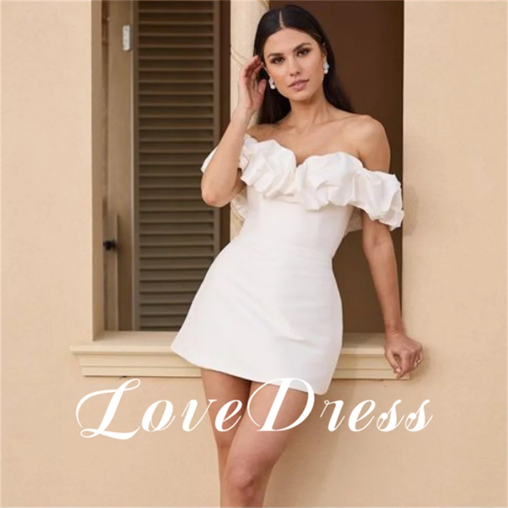 

Love Simple Short Off The Shoulder Pleated Sheath Bridal Gowns Elegant Above Knee Open Back Stain Wedding Dress Vestido de novia