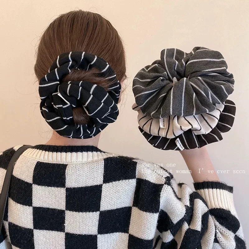 1 Stück gestreifter Strick-Haargummi im koreanischen Stil für Herbst/Winter, hochwertiges Haargummi zum Stylen, einfaches und vielseitiges elastisches Haarband