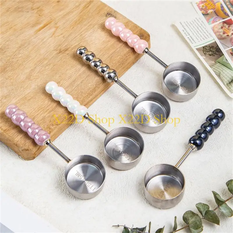 X22D Ceramic Pearls Handle Spoon for Precise Baking and Cooking Need Kitchen Utensils Dishwasher Safe Coffee Measuring Spoon