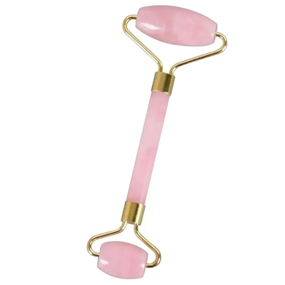 Rose Quartz Facial Roller & Gua Sha Set for Lymphatic Drainage, Natural Stone Skin Sculpting Massage Tool for