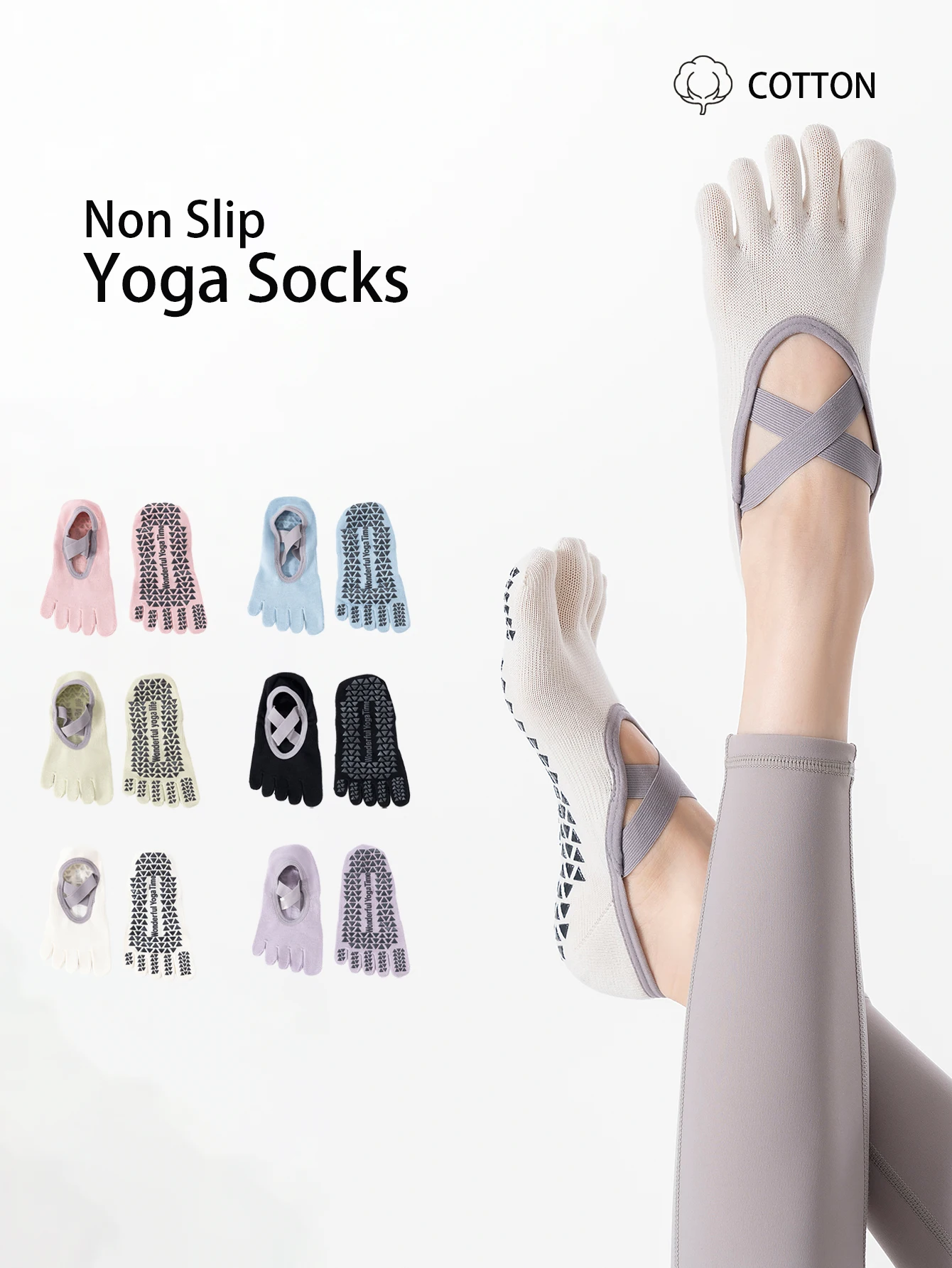 Toe Sock Split - 여성용 크로스 스트랩 5손가락 요가 양말
