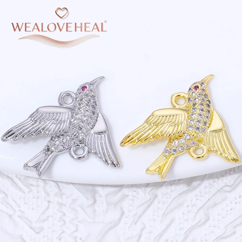 anhänger schmuckherstellung,anhänger schmuck,18K Vergoldeter Messing-Kolibri-Anhänger mit Zirkonia, Glänzender Doppelschlaufen-Vogel-Verbinder-Charm für DIY Halsketten- und Armband-Schmuckherstellung – Detail 16