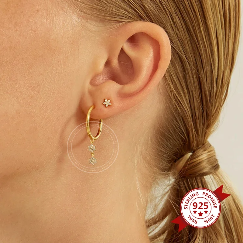 925 Sterling Silver Ear Needle Crystal Zircon Drop Hoop Earrings Geometric Ins Fashion Luxury Wedding Jewelry women Accessories