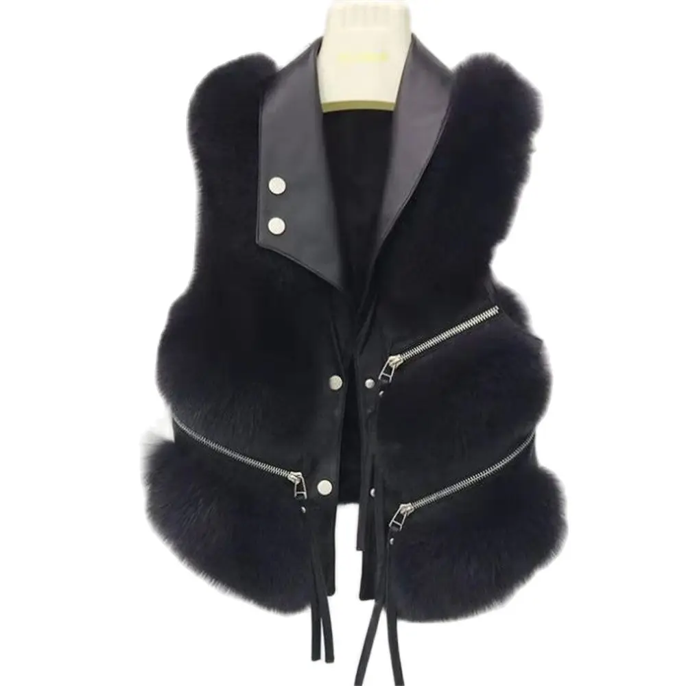 

Autumn Fur Sleeveless Jackets Fashion Faux Fur Coat Winter Women Waistcoat Female Jacket Fur Vest Fluffy PU Splice Ladies Warm