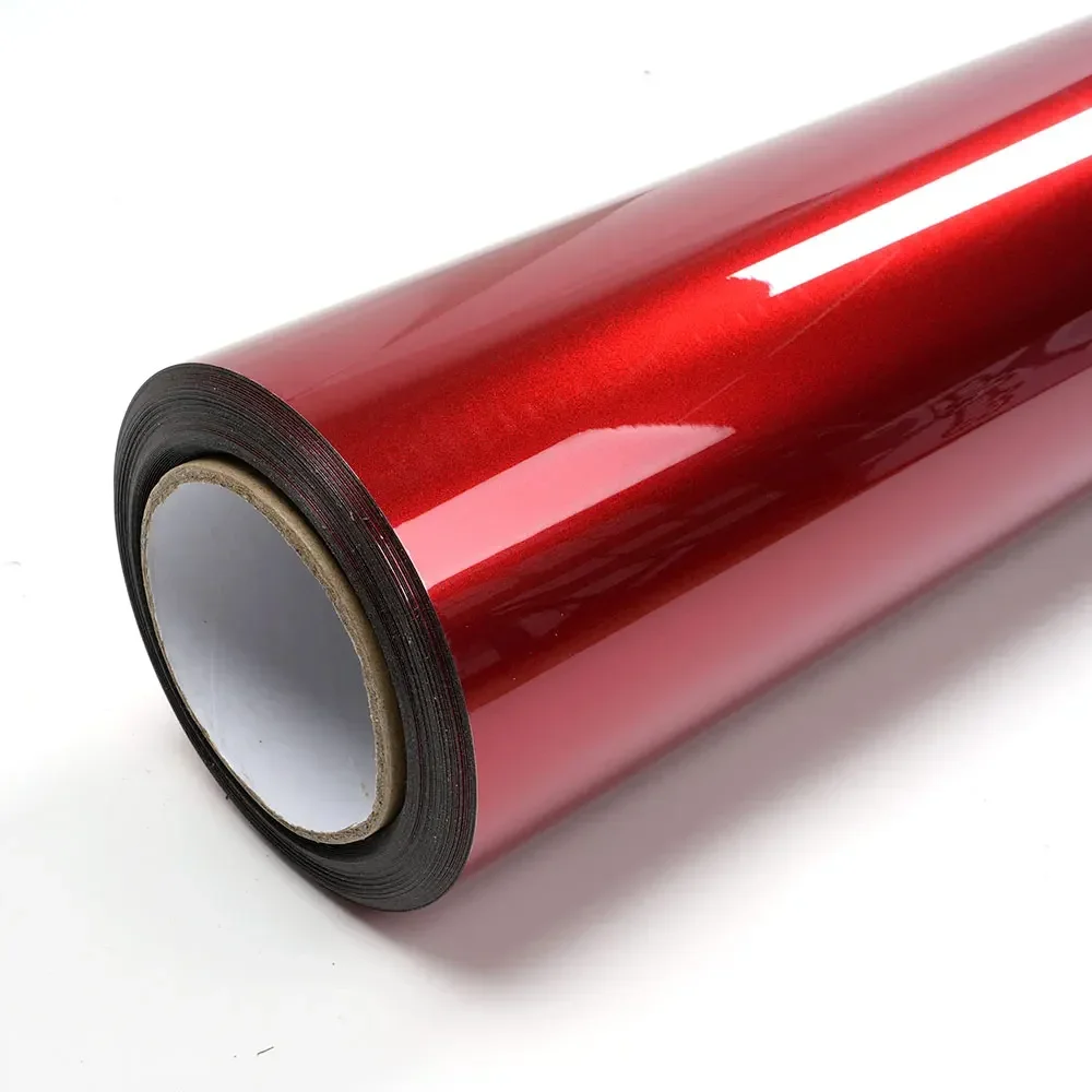 2025年高品質1.52×17m気泡なし伸縮性アベンチュリンレッドラップステッカー車両ラッピングフィルム