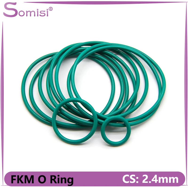 

10/50pcs FKM O Rings Sealing Gasket Green CS 2.4mm OD 8~60mm Oil Resistant High Temperature Resistance Fluorine Rubber Ring