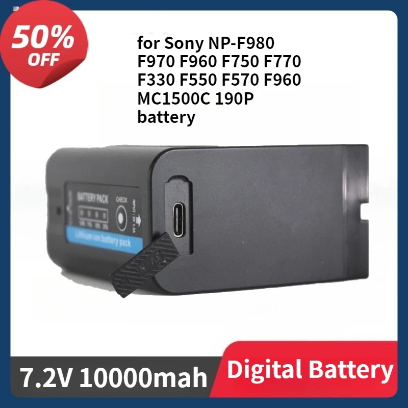 NP-F990 Battery with LED Intelligent Fast Charger for Sony F960 F750 F770 F330 F550 F570 F960 MC1500C 190P 10000mAh 7.4V Battery