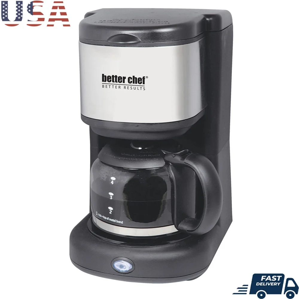 ماكينة صنع القهوة المدمجة 4 أكواب مع فلتر قابل للإزالة ومفتاح مضاء ومؤشر مستوى المياه غير لاصق للحفاظ على الدفء