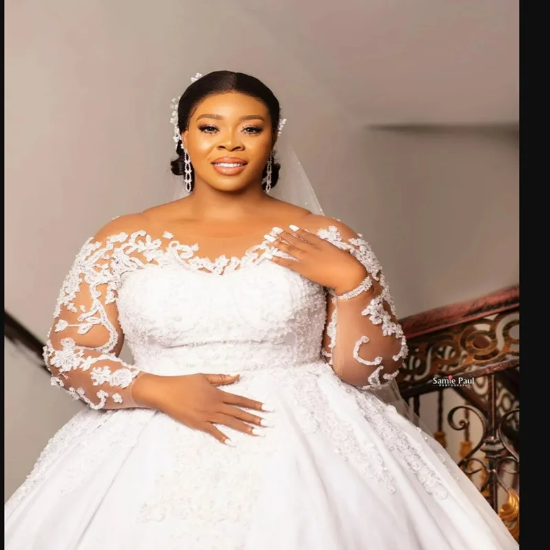 

Свадебное платье с прозрачным вырезом и кружевной аппликацией по индивидуальному заказу, Vestido De Casament, элегантное бальное платье в Африке, свадебные платья с длинными рукавами