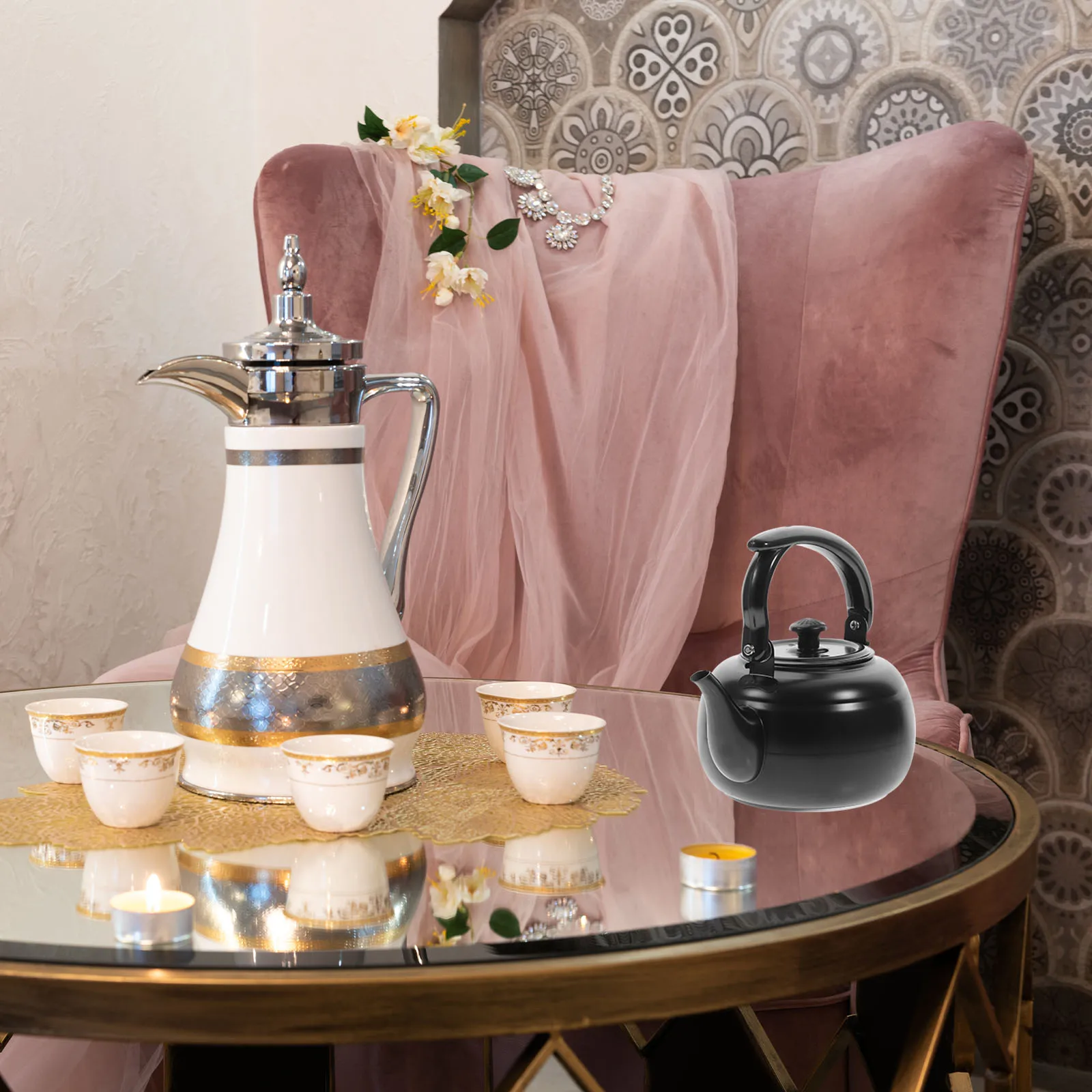 

1L Stainless Steel Teapot Alcohol Stovetop Tea Kettle Removable Infuser Heat Resistant Vintage Style Elegant Design For