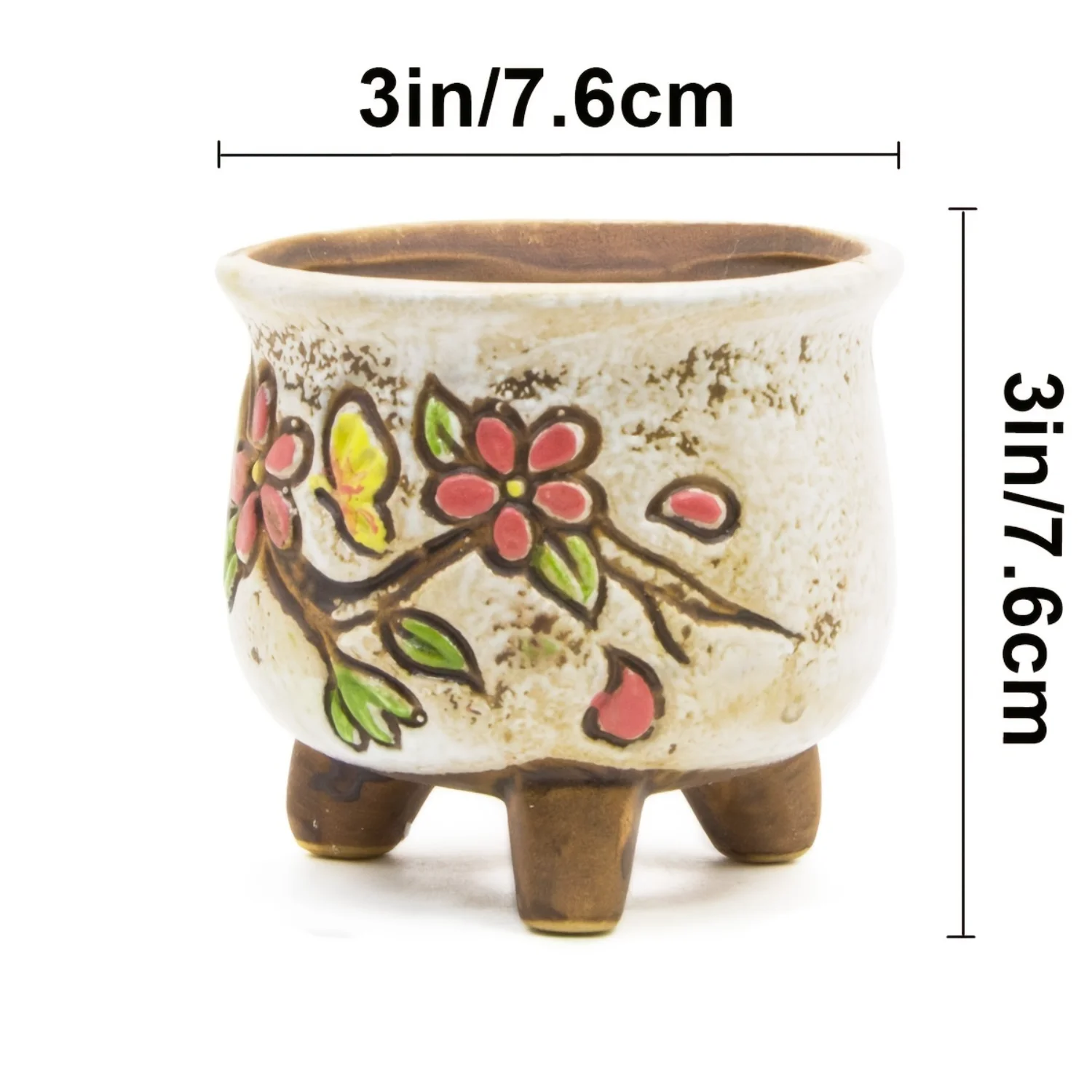 3 peças de vaso de flores de cerâmica estilo vintage pintado à mão - padrão de flor