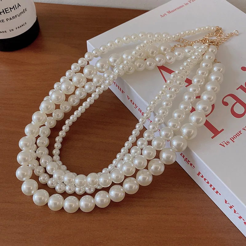 Simple Imitation-Pearl Beaded Short Choker Necklace for Men Trendy