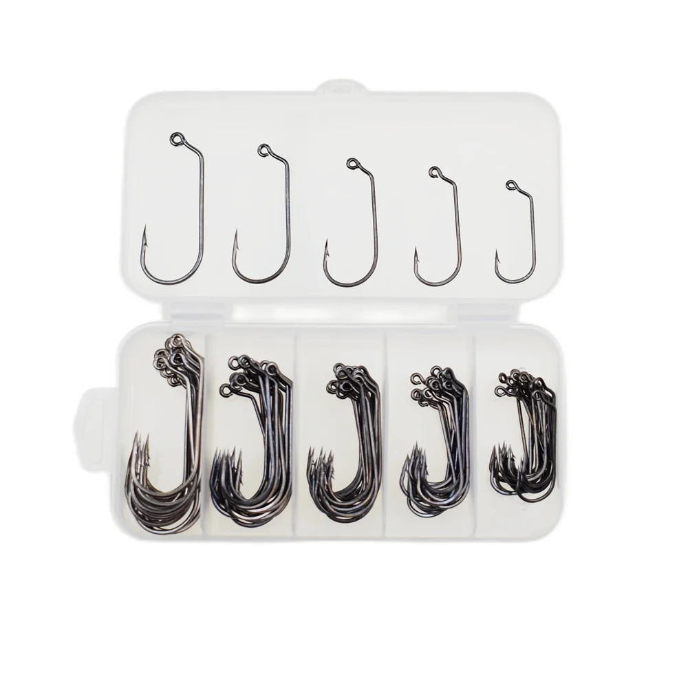 50pcs or 100pcs Soft Baits Offset Fishhook Bass Barbed Carp Fishing Hook For Soft Bait set