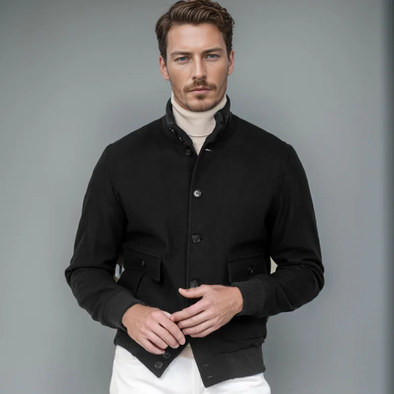 

Products in Stock New Men's Clothing Men's Spring and Autumn Woolen Jacket Coat Rib Collar Long Sleeve Stand Collar Top Men