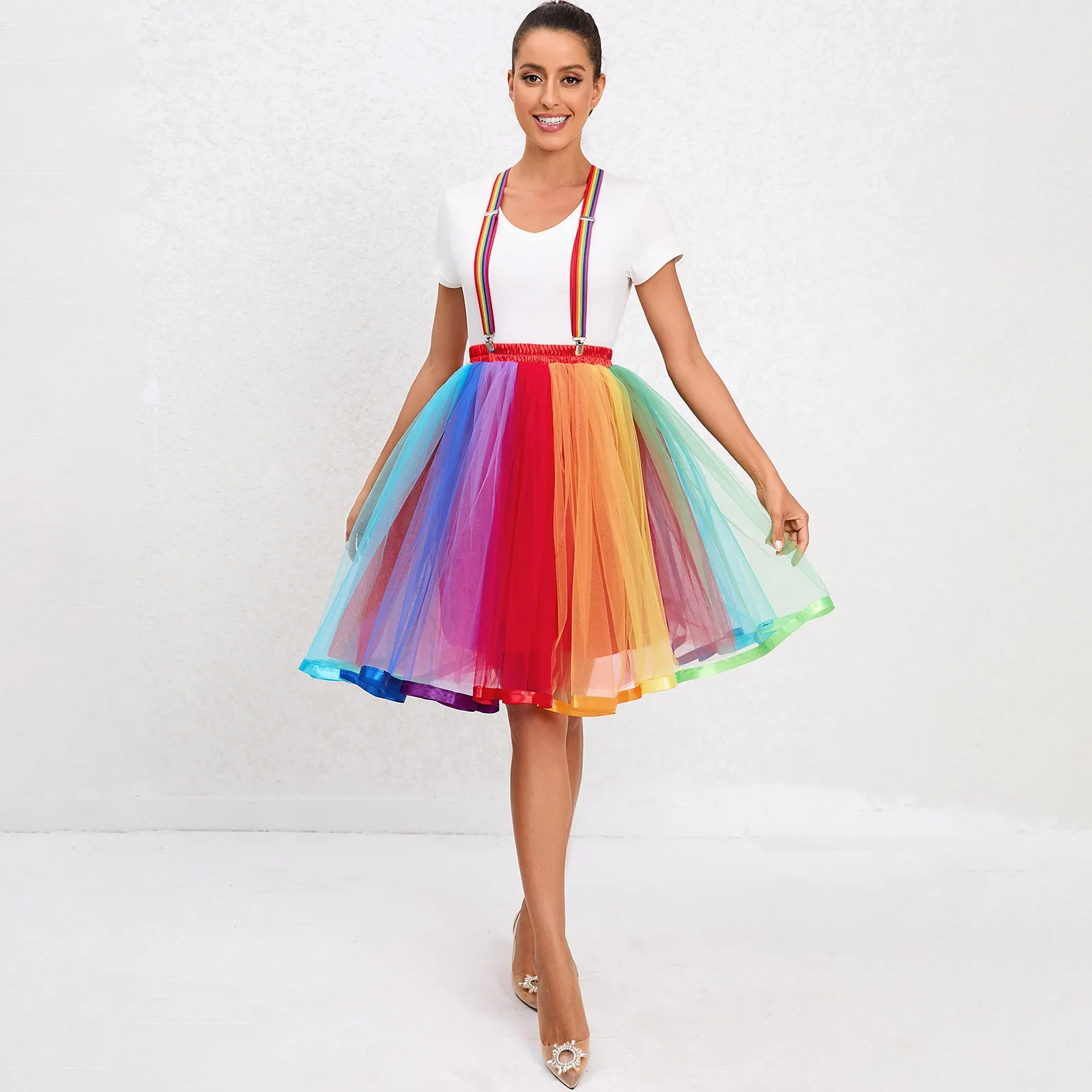 FATAPAESE-Jupe en tulle arc-en-ciel personnalisée pour adultes, jupons d'Halloween, sous-jupe Rockabilly, robe de cosplay en tulle, jupe de ballet, Noël