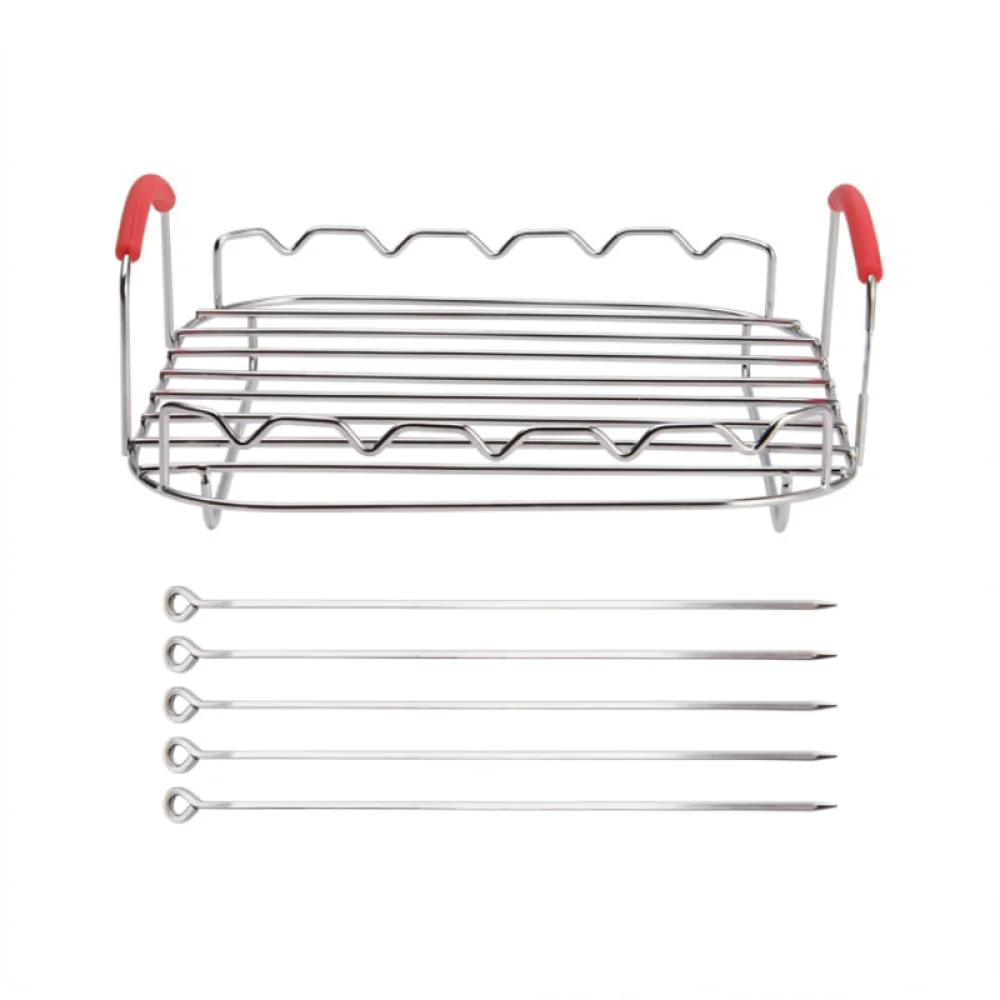 9 Inch Square 5 Pin Skewer Stand Air Fryer Accessory For For Instant Pot Kitchen Cooking Tool Metal Food Holder Rack