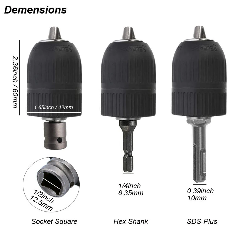 Keyless Drilling Chuck 2-13mm Converter 1/2\