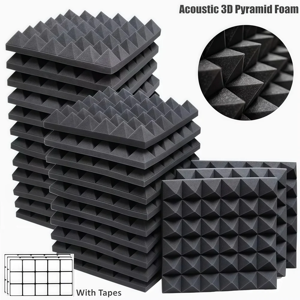 12/24Pcs 30x30x5cm Studio Acoustic Foam Panels Sound Absorbing Treatment High Density Soundproof Wall Foam Sponge Pad with Tapes