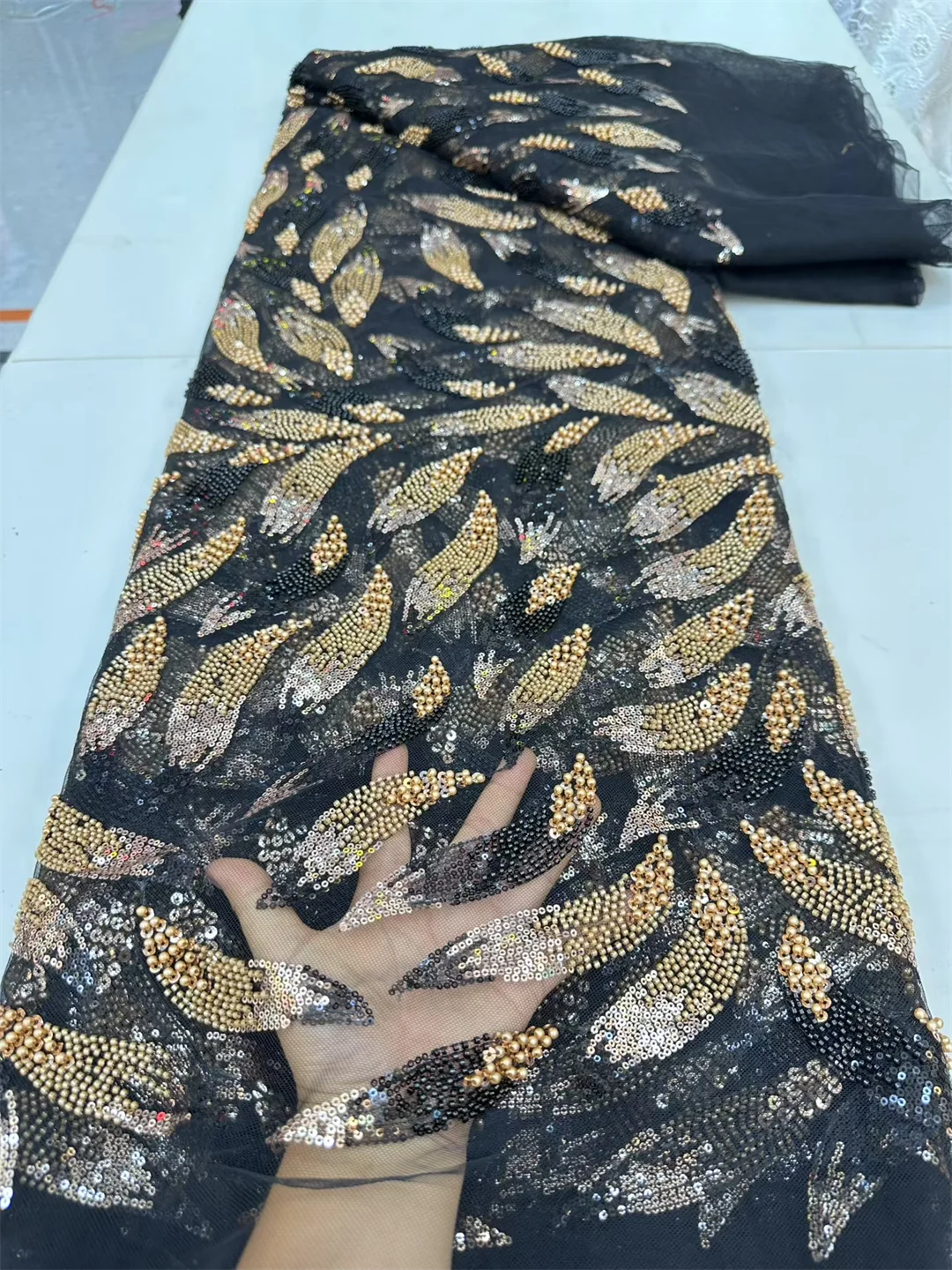 레드 아프리칸 헤비 비즈 레이스 원단 2025 고품질 5야드 나이지리아 스팽글 신랑 원단 웨딩 파티 드레스용