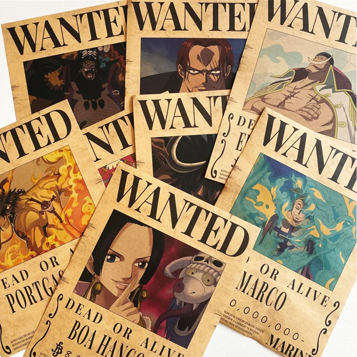 One Piece Animation Peripheral Wanted Order 3 Billion Reward Order Kraft Paper Retro Poster Wallpaper Sticker High Definition