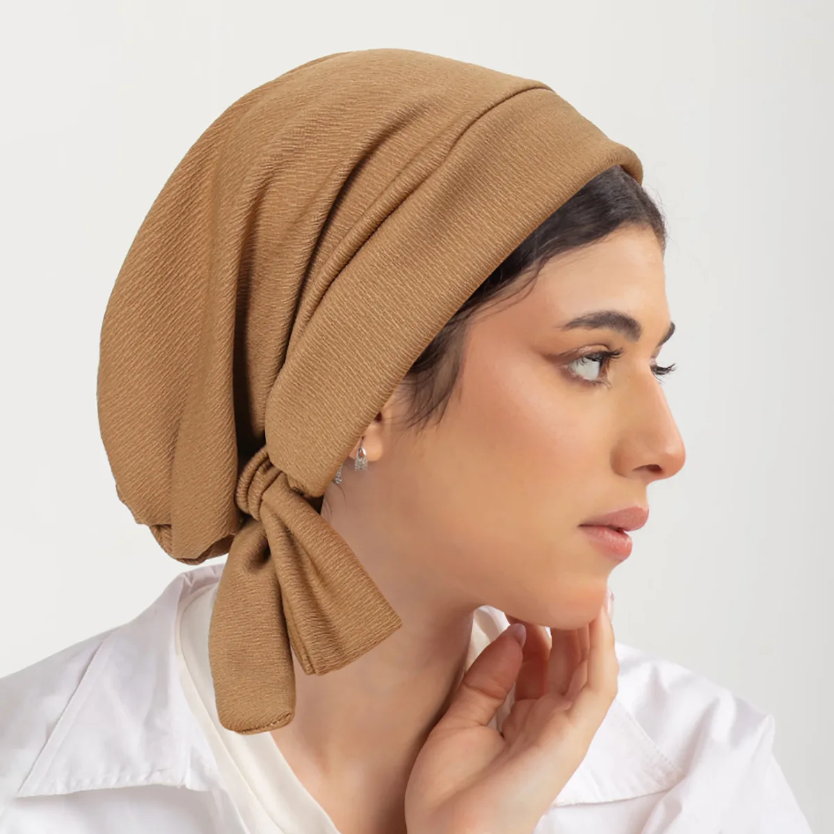 New Women Solid Color Pleated Long Tail Turban Hat Pre-tied Back Ramadan Chemo Hat Bandanas Elastic Breathable Head Wraps Cap