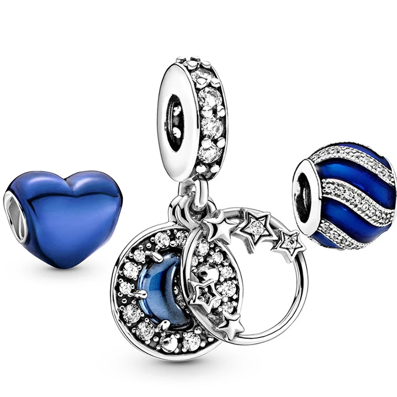 3Pcs/Lot Blue Crystal Astronaut Charms Beads Pendant Fit DIY Brand Charm Bracelets Necklaces For Women Fashion Jewelry Making