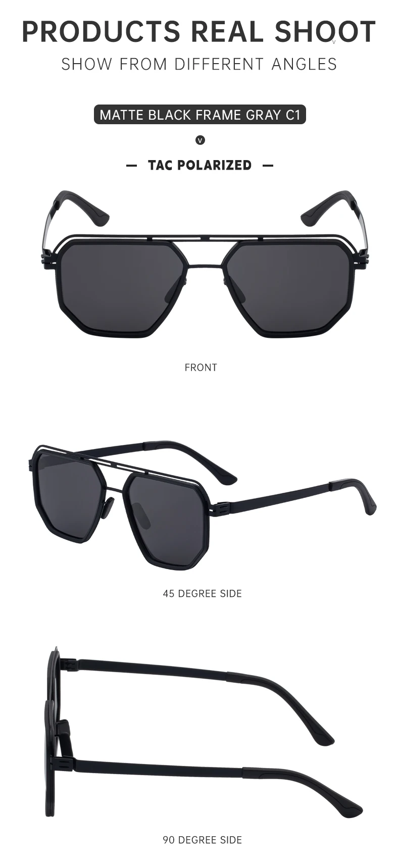 Übergroße quadratische Steampunk-Polarisierte Sonnenbrille für Herren – Luxusmarke 2026 mit Doppelsteg und Polygon-Design – Punk-Sonnenbrille für Männer – Detail 18