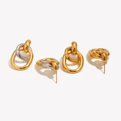 E.B.belle O-shaped Winding Geometric Stud Earrings Water Resistant 316L Stainless Steel Earrings for Women 18K Gold Plated