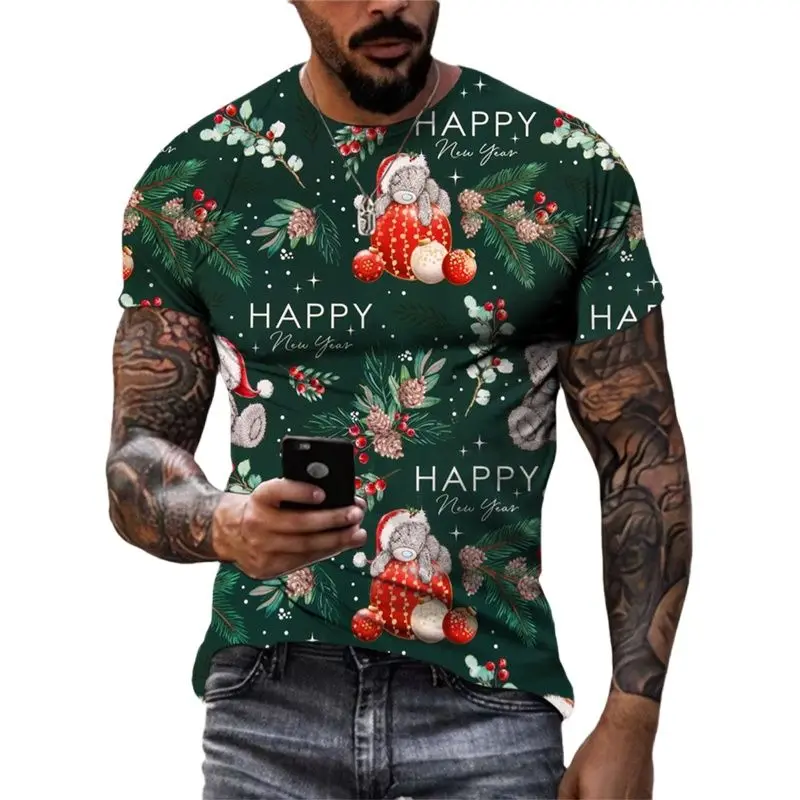 Christmas Holiday Party Santa Gifts 3D Harajuku Printed Men\'s And Women\'s New Round Neck Short Sleeve Children\'s Fashion T-shirt