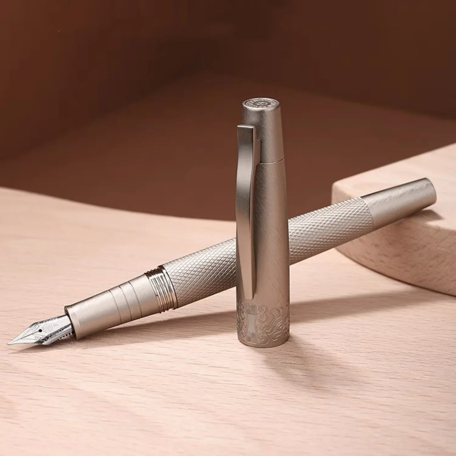 Hongdian 6013 Black Metal FountainPenTitanium /Silver EF/F/Bent Nib with Clip Converter Excellent Business Office Ink Pen