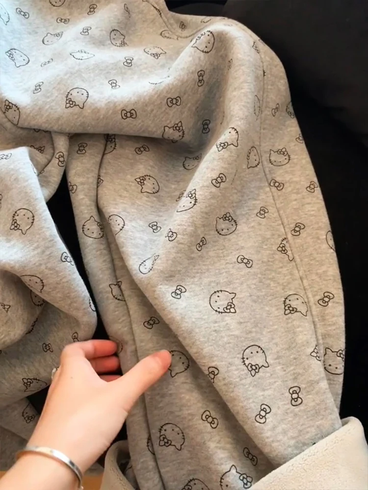 عدة طباعة Fce اصطف Thiened المرأة الرياضة Sweatpants الخريف الشتاء الدافئة فضفاضة عادية بنطال ذو قصة أرجل واسعة عالية الخصر Straig...